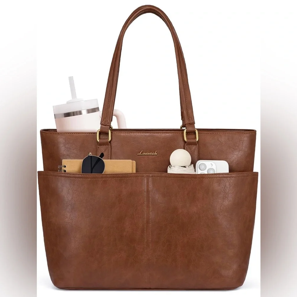 Lovevook 17.3 Brown Leather Tote Bag - Picture 1 of 5